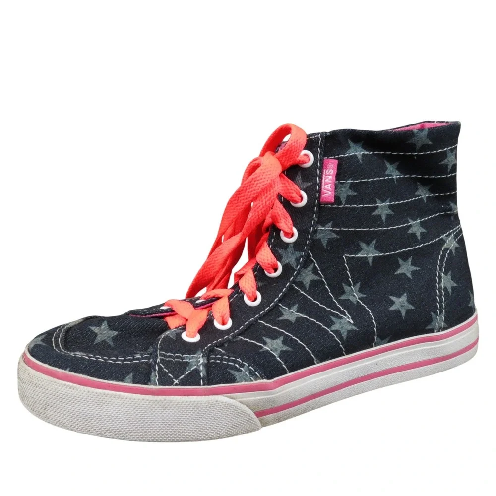 Vans Off the Wall Girls 2.5 Dark Blue Canvas Star‎ Print High Top Sneaker